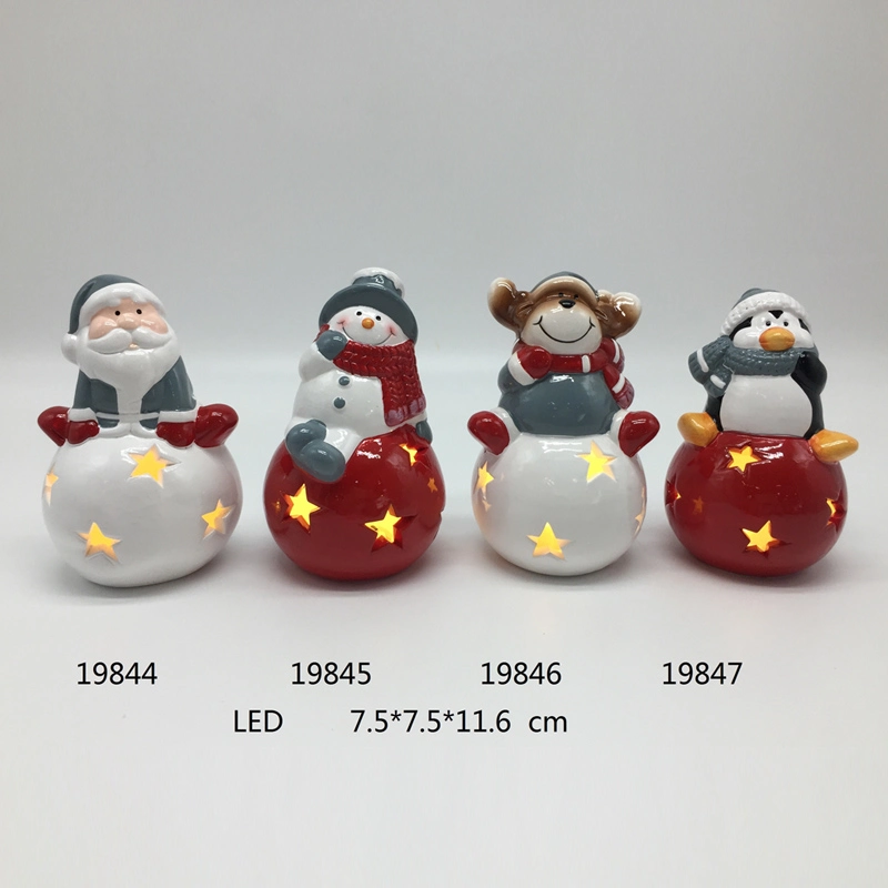 Factory Sales Ceramic Festival Craft Santa Claus with LED Light for Christmas Decoration