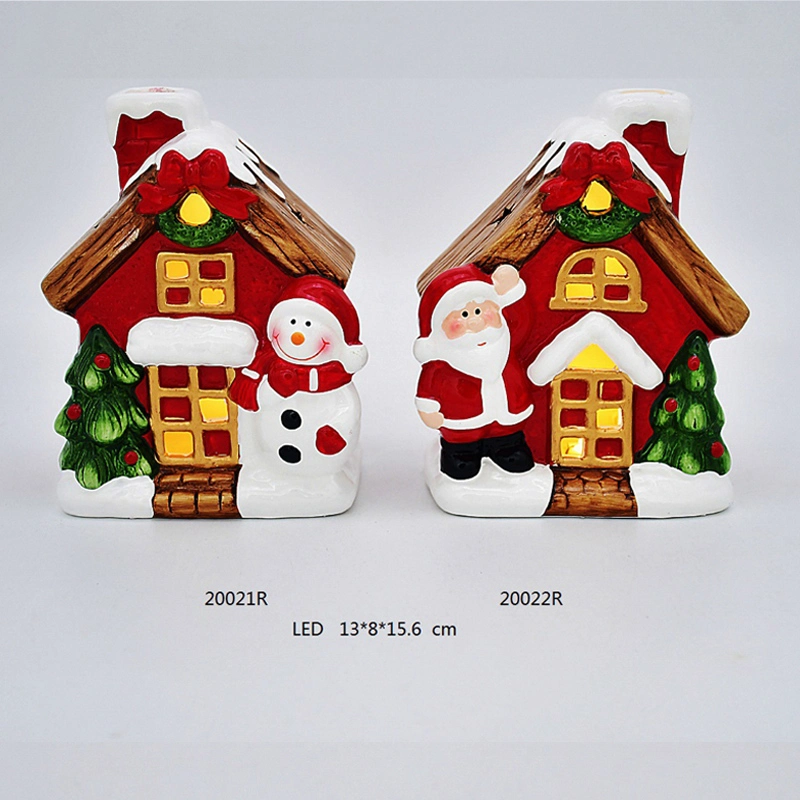 Hand Painting Ceramic House Craft in White & Red Color for Christmas Decoration