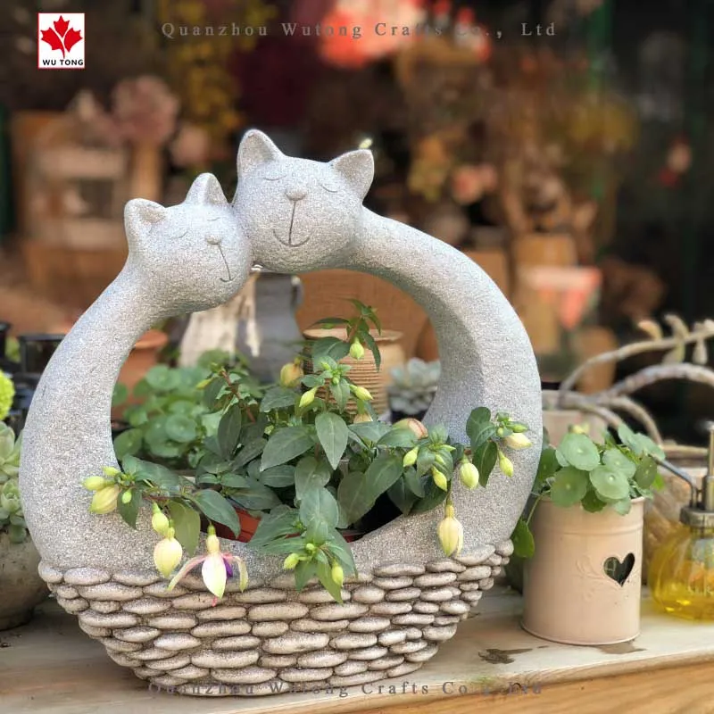 Atacado artesanato em resina gato animal vaso de flores decoração de casa de jardim