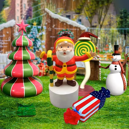 Decoração de Natal ao ar livre por atacado Figuras de boneco de neve de Papai Noel de fibra de vidro com preço barato